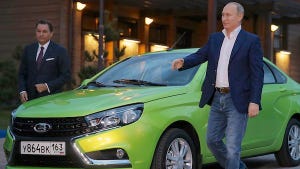 Russian President Putin with new Lada Vesta compact sedan