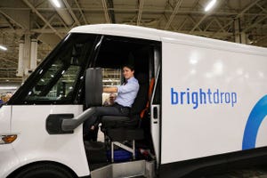 BrightDrop van with Trudeau