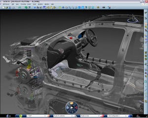 Dassault 3D platform software shows how parts of car interact with one another