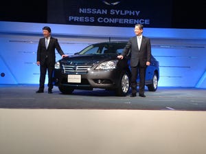 Nissan Thailand President Takayuki Kimura left and Nissan COO Toshiyuki Shiga at Sylphyrsquos Thailand debut