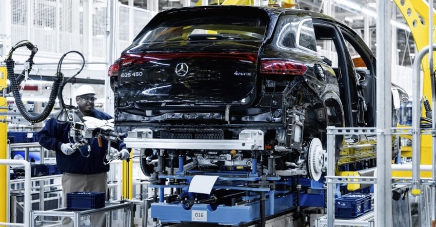 Mercedes-Benz builds battery-electric EQS SUV at its complex in Alabama. Mercedes-Benz builds battery-electric EQS SUV at its complex in Alabama.