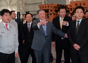 Hyundai Group Chairman Chung Mongkoo and Chinese officials tour the Sichuan Hyundai Motor JVrsquos commercialvehicle plant coming on line soon