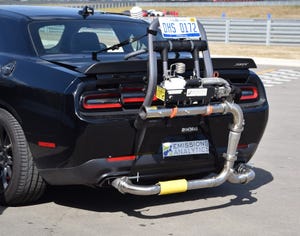 Emissions Analytics demonstrates real-world tailpipe testing equipment in Detroit.