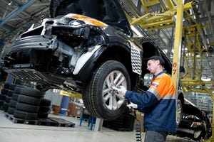 Ford Sollers worker assembles an Explorer SUV at the automakerrsquos Elabuga plant in the Republic of Tatarstan