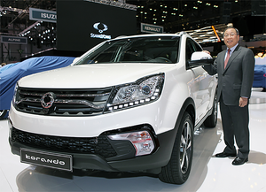 Ssangyong CEO Choi Johngsik with restyled rsquo17 Korando SUV at this yearrsquos Geneva auto show