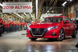 Nissan rolls first ʼ19 Altima off line at Smyrna, TN, plant.