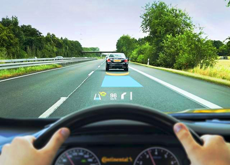 automotive AR HUD display showing navigation