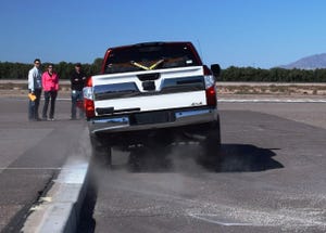 Titan XD slams sideways into tall curb in durability test at Nissan39s Arizona proving grounds