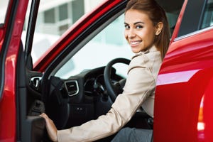 woman with new car