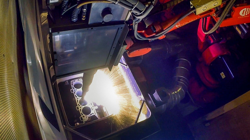 Gasplasma welding torch applies iron liner to GT350 block