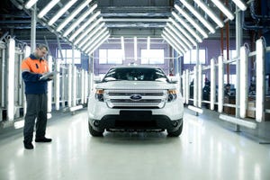 First fullproduction unit off assembly line is Frozen White Explorer Sport a new model available in Russia for first time