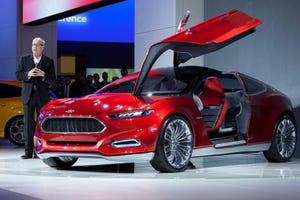 J Mays with Ford Evos concept that inspired new Fusion styling
