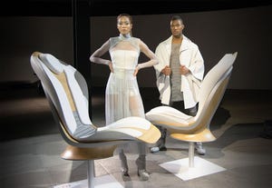 Models posing with futuristic seats set scene for Crafted by Lear launch
