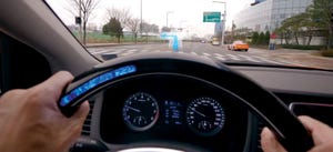 Hyundai steering wheel’s LEDs give the hearing-impaired navigational information.