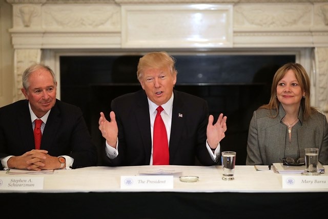 Barra with Trump Blackstonersquos Schwarzman during February advisory council meeting Barra with Trump Blackstonersquos Schwarzman during February advisory council meeting