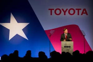 GettyImages-Jim Lentz, CEO of Toyota North America, speaks in Plano TX October 27, 2014