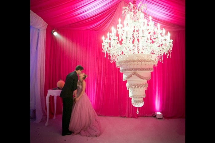 kaley cuoco wedding dress pink Kaley Cuoco's Pink Wedding Dress by Vera Wang: Highlights from Her Wedding to Ryan Sweeting