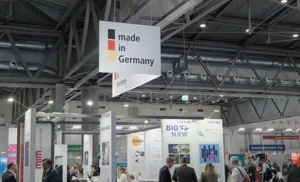 Made in Germany sign hanging over BIO-Europe 2025 German pavilion Made in Germany sign hanging over BIO-Europe 2025 German pavilion