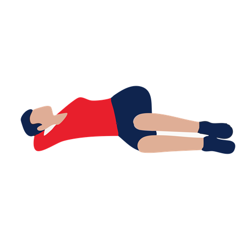 Person lying on their side, with their knees bent