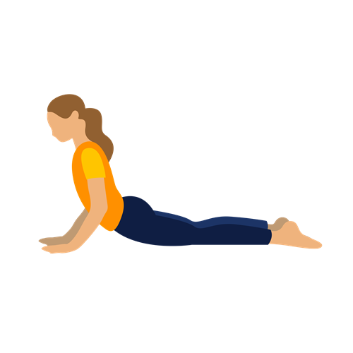 Person laying on their front, with their hands on the floor, arching their back and head upwards