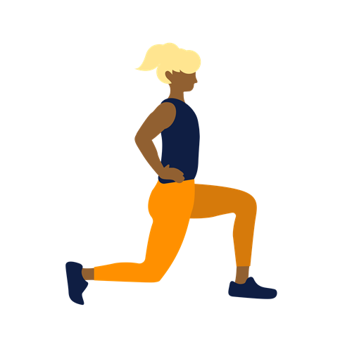 Person lunging with their hands on their hips