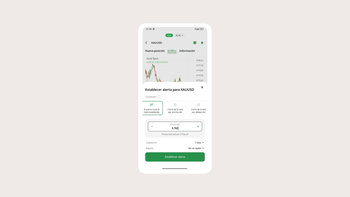 Cómo configurar una alerta de precio en la app de FBS