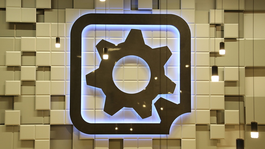 A Gearbox Software sign on display at the company office