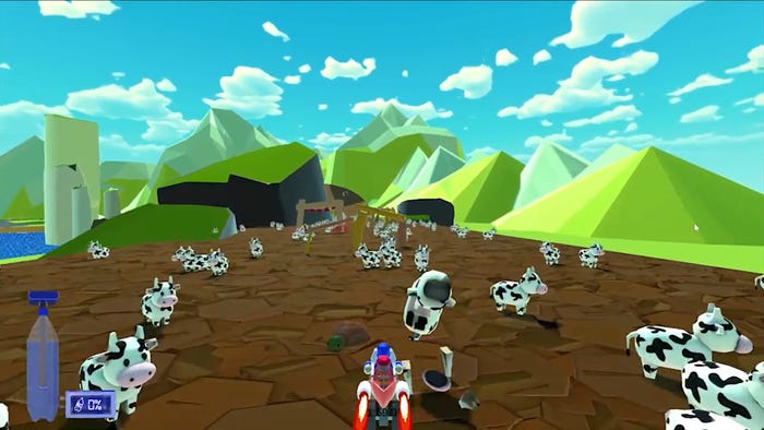 co-op racing avoiding cows on a rocky path