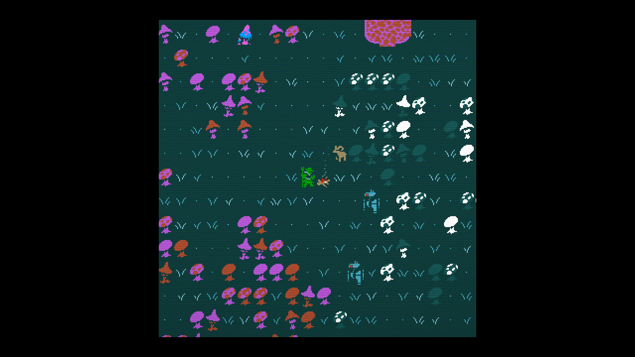 field with mushrooms, grass and characters field with mushrooms, grass and characters