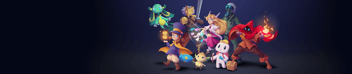 humble bundle's work with us header, with colorful game characters