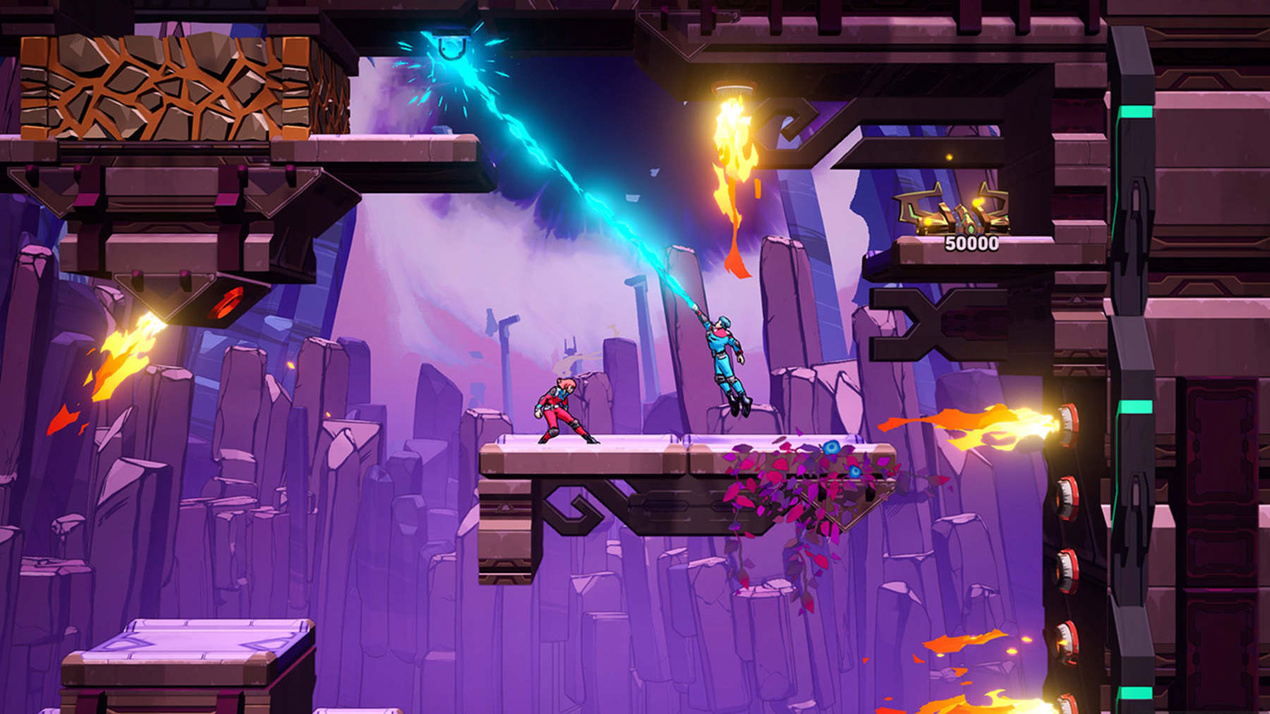 A screenshot of Storm Lancers. Two cartoon characters battle monsters in a cartoony 2D environment.