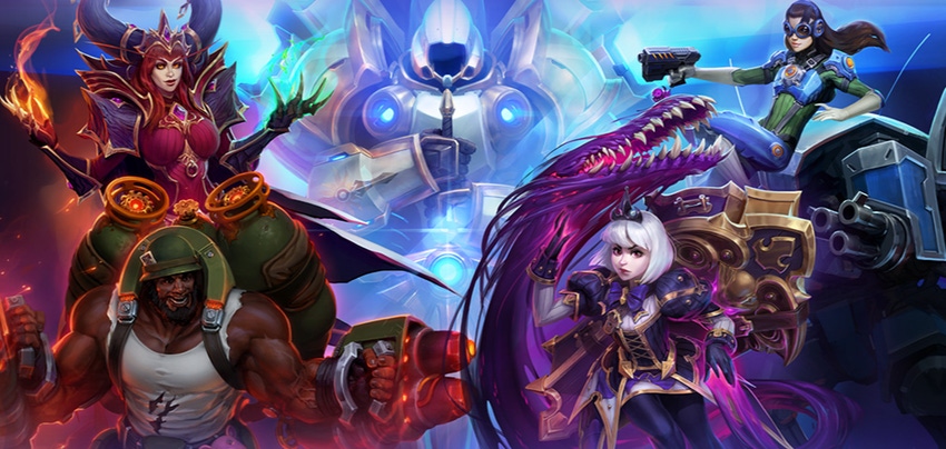 Key art for Heroes of the Storm showing several game characters.
