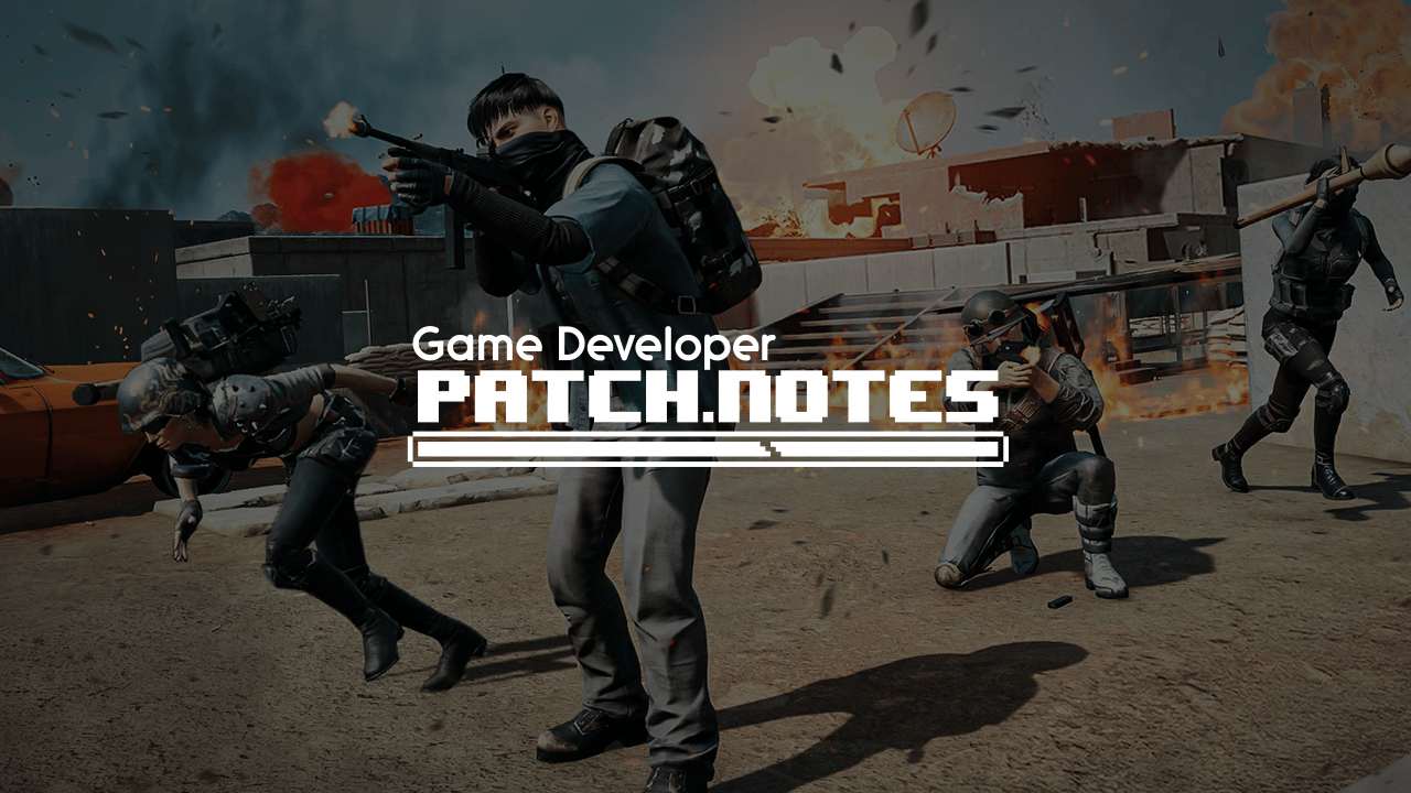The Patch Notes logo in white overlaid on a screenshot depicting four players swerving an explosion in PUBG The Patch Notes logo in white overlaid on a screenshot depicting four players swerving an explosion in PUBG