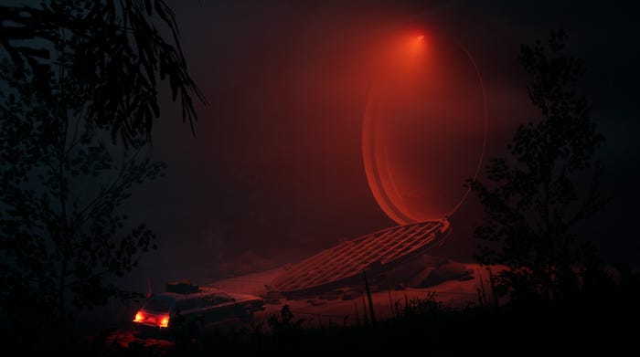 A car approaches an ominous large pipe in Pacific Drive. A car approaches an ominous large pipe in Pacific Drive.