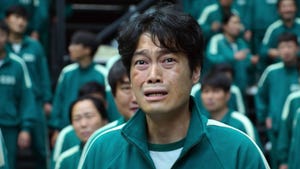 Screenshot of a terrified player in Netflix's South Korean drama Squid Game.