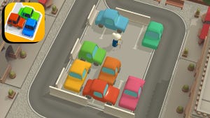 An old woman in a parking lot in Parking Jam 3D.
