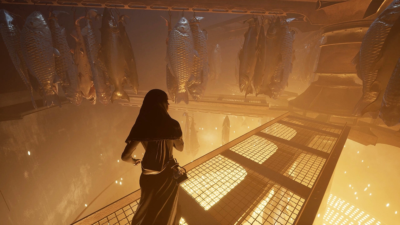 A character in a fiery, surreal room A character in a fiery, surreal room