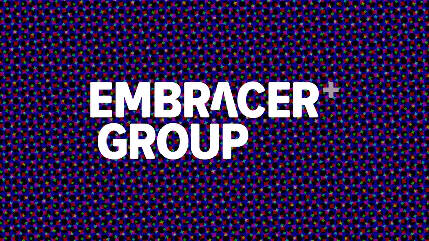 The Embracer logo on a stylised background