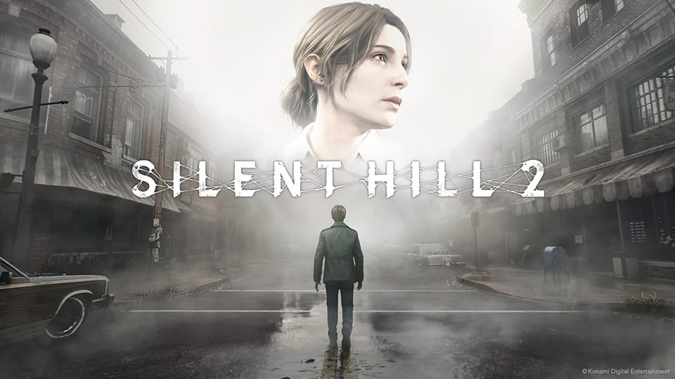 Key art for Silent Hill 2. James Sunderland walks into Silent Hill, a disembodied head of his dead wife floating in the distance. Key art for Silent Hill 2. James Sunderland walks into Silent Hill, a disembodied head of his dead wife floating in the distance.