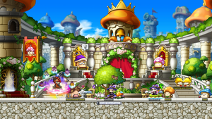 A screenshot of a city in MapleStory