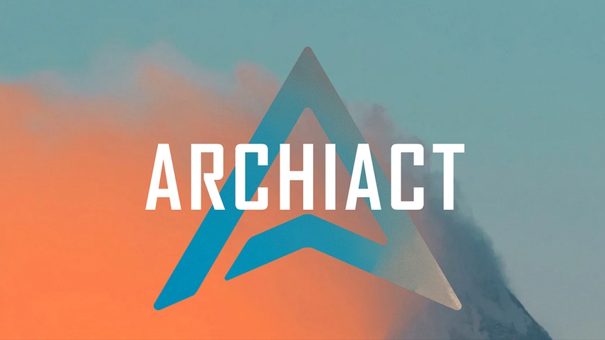 The Archiact logo on an orange and blue background