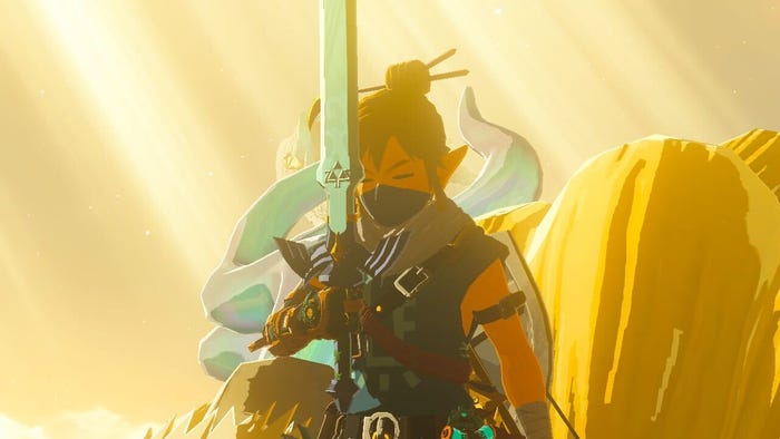 Link wields The Master Sword in The Legend of Zelda: Tears of the Kingdom.