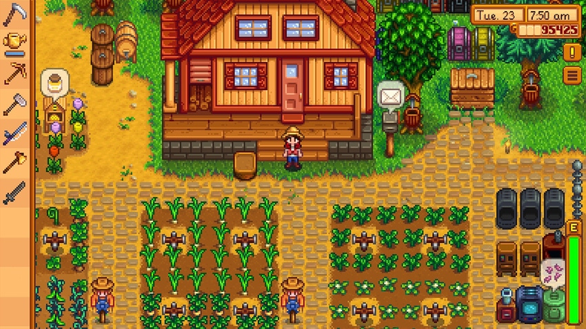 A player surveying the land in Stardew Valley