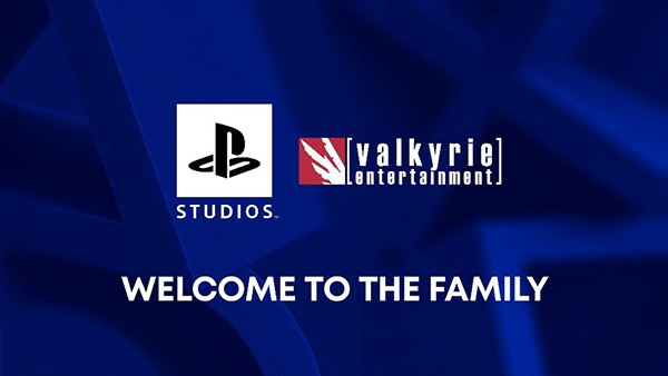 The logos for PlayStation and Valkyrie Entertainment, with the text "welcome to the family."