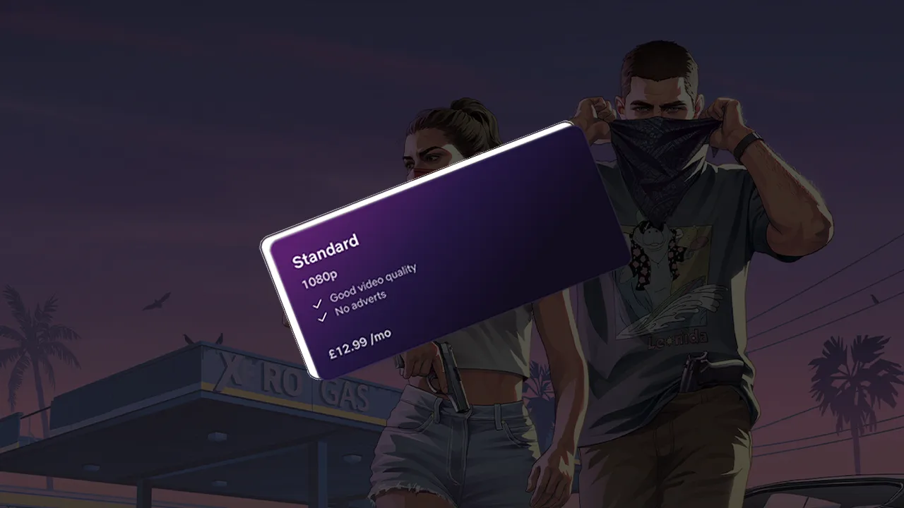 A 'standard' Netflix pricing plan advert overlaid on GTA VI artwork A 'standard' Netflix pricing plan advert overlaid on GTA VI artwork