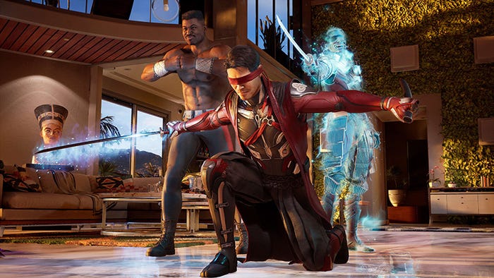 Three Mortal Kombat characters strike a pose. Three Mortal Kombat characters strike a pose.