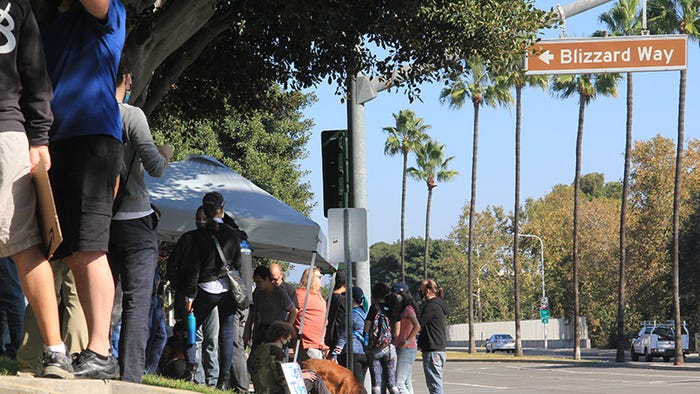 Employees gather at a November Walkout at Blizzard HQ in Irvine.