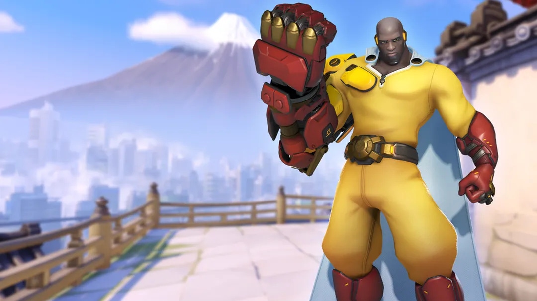 Doomfist in a One-Punch Man skin in Blizzard's Overwatch 2. Doomfist in a One-Punch Man skin in Blizzard's Overwatch 2.