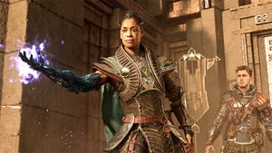 An Immortals of Aveum character played by Gina Torres extends her hand.