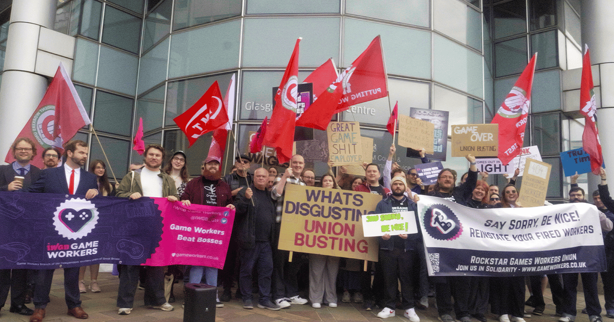 'Justice at last feels within reach:' Fired Rockstar workers rally in Glasgow as union busting tribunal begins